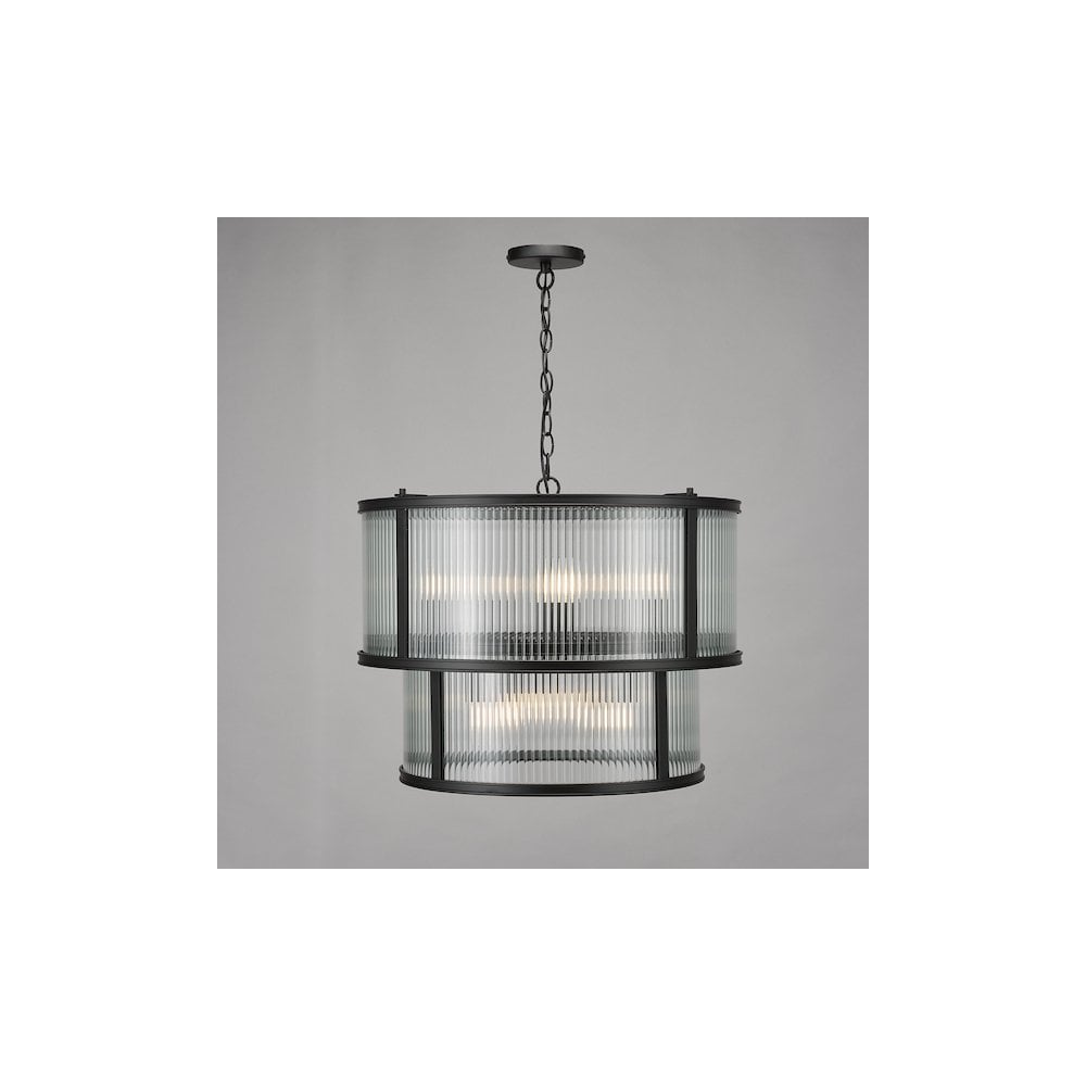 BIA0622 Bianka 6 Light Pendant Matt Black and Ribbed Glass