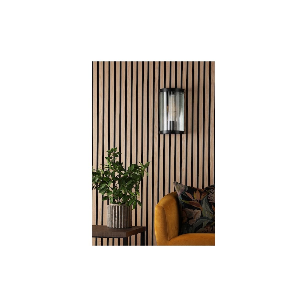 BIA0722 Bianka Wall Light Matt Black and Ribbed Glass