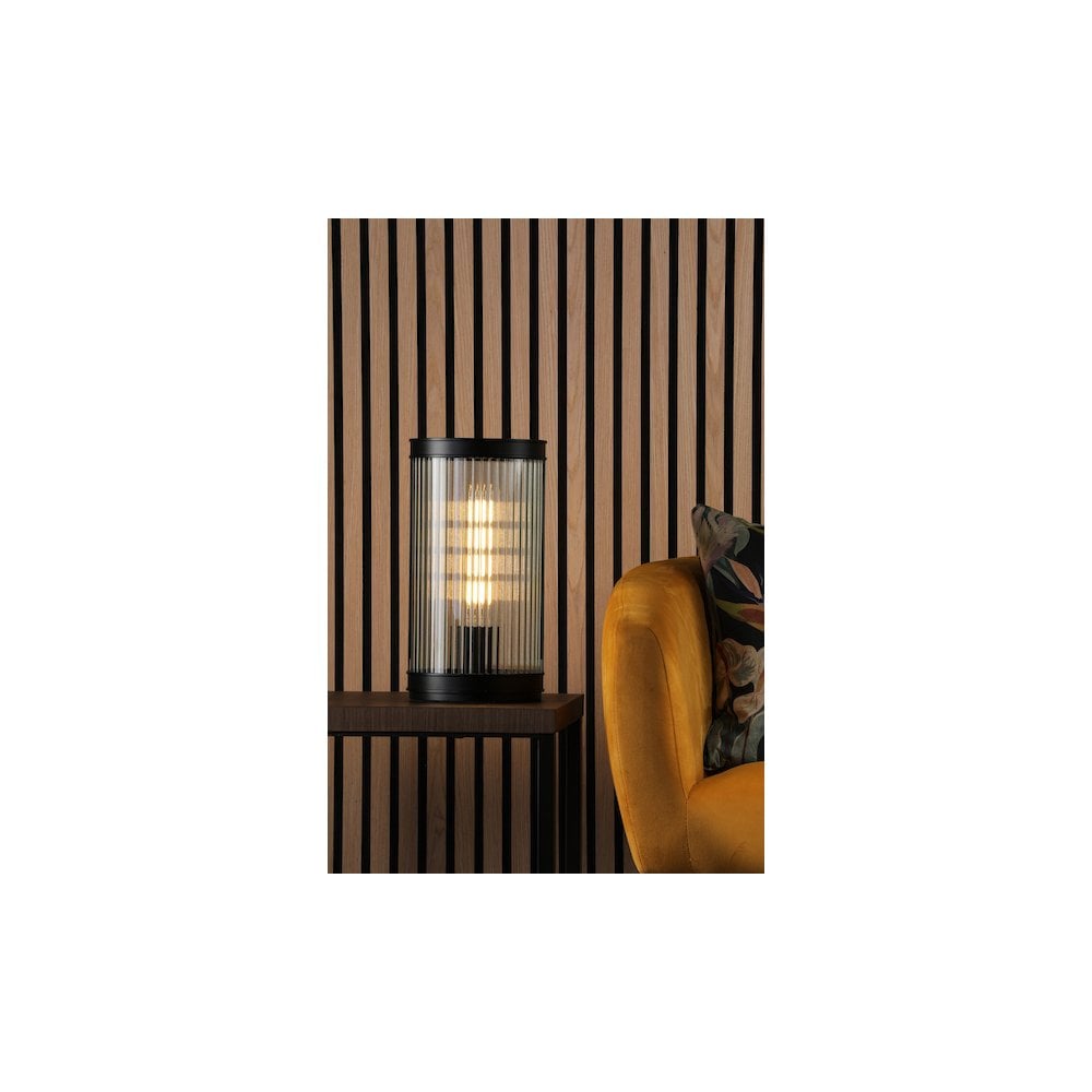 BIA4222 Bianka Table Lamp Matt Black and Ribbed Glass
