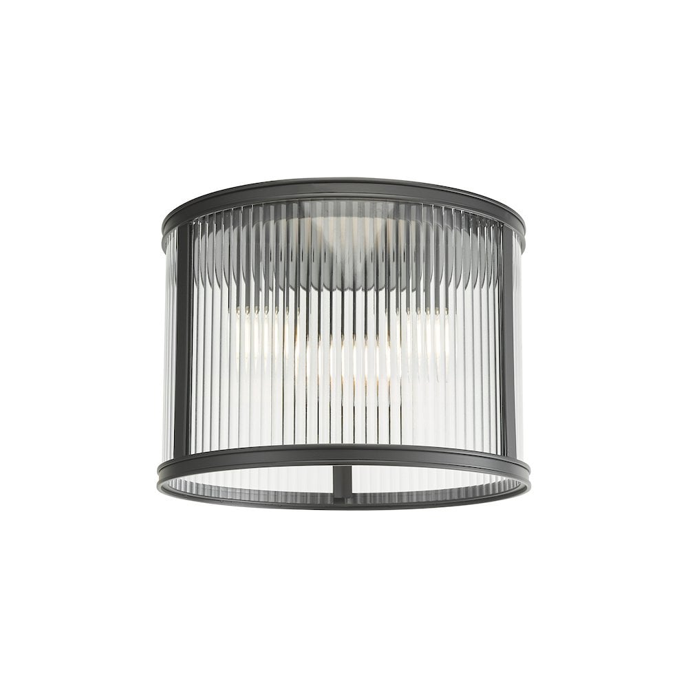 BIA5322 Bianka 3 Light Flush Matt Black and Ribbed Glass