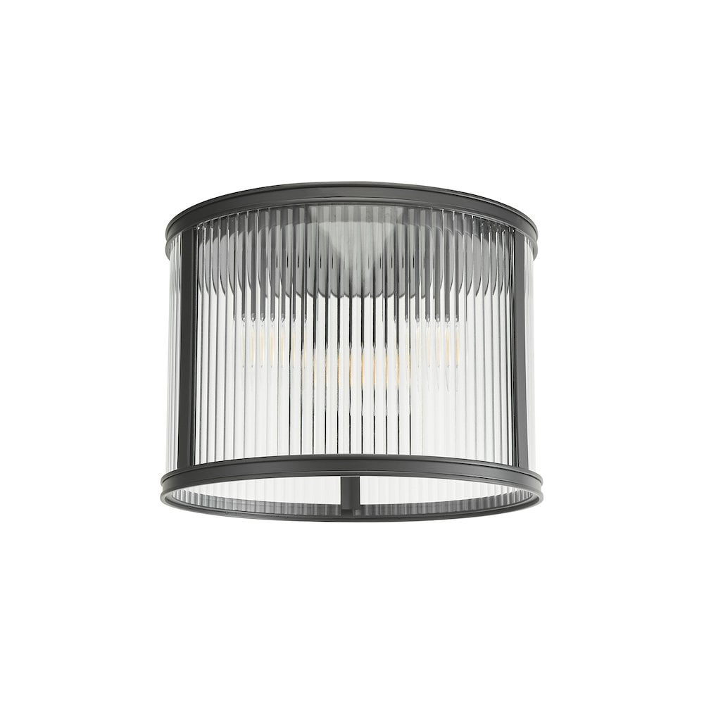 BIA5322 Bianka 3 Light Flush Matt Black and Ribbed Glass