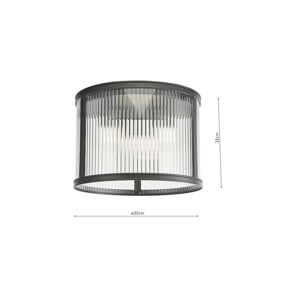 BIA5322 Bianka 3 Light Flush Matt Black and Ribbed Glass