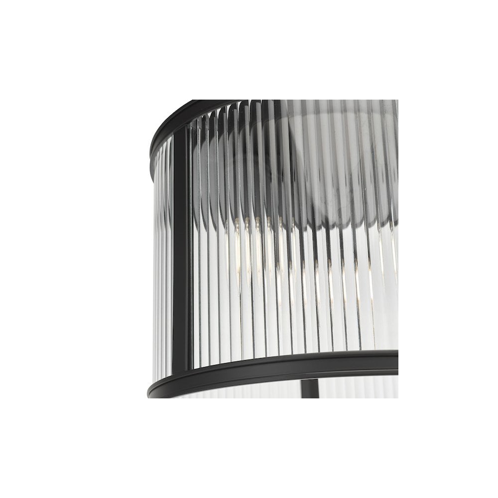 BIA5322 Bianka 3 Light Flush Matt Black and Ribbed Glass