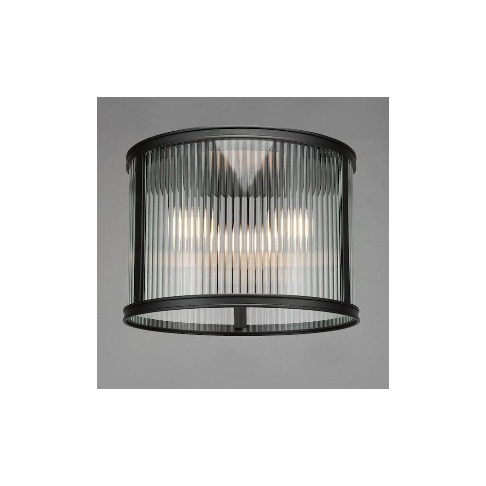 BIA5322 Bianka 3 Light Flush Matt Black and Ribbed Glass