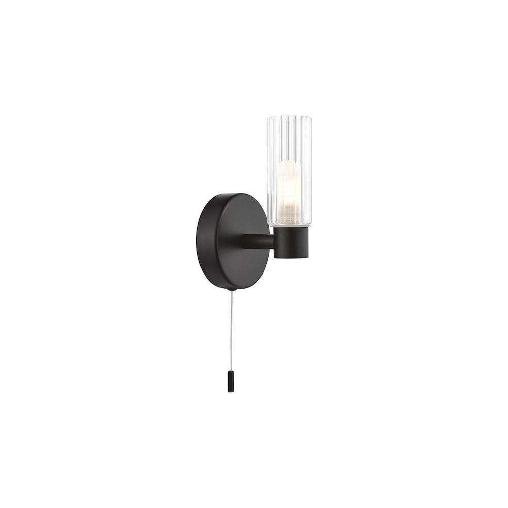 BOL0722 Bolton Bathroom Wall Light Matt Black and Ribbed Glass IP44