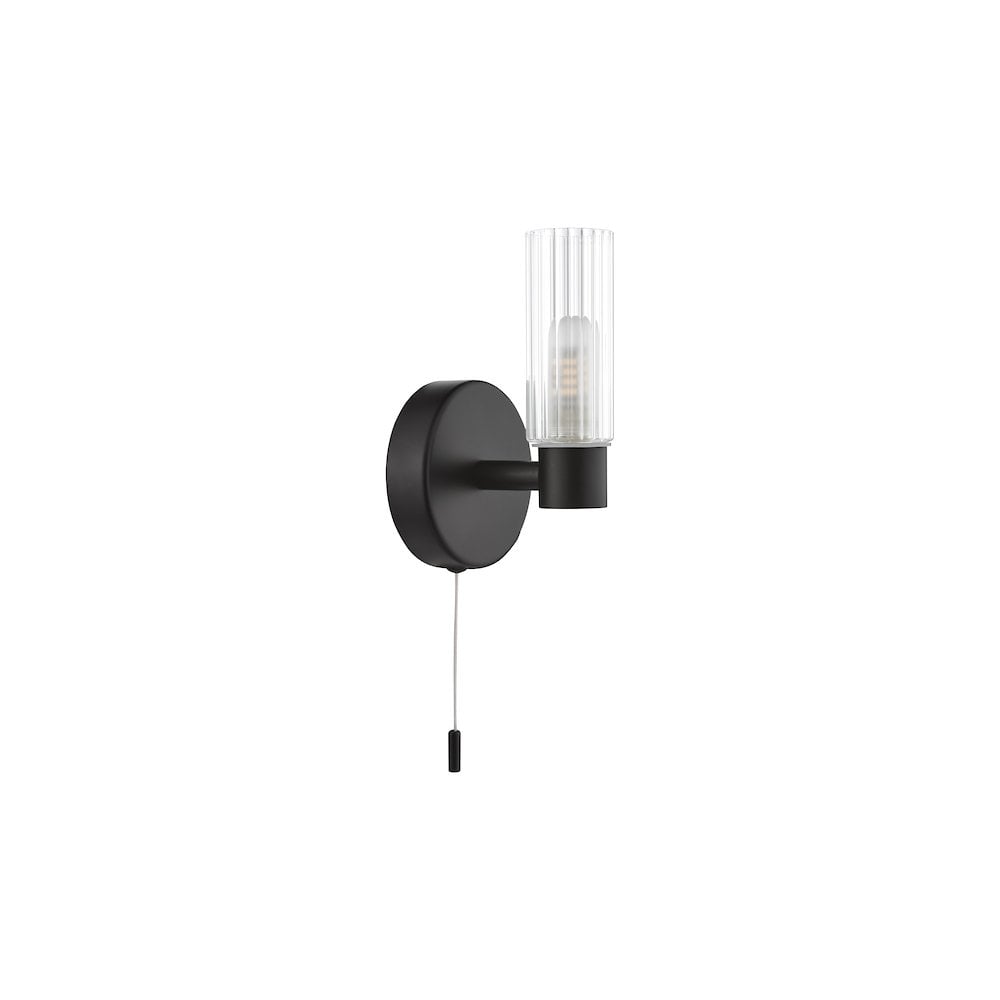 BOL0722 Bolton Bathroom Wall Light Matt Black and Ribbed Glass IP44