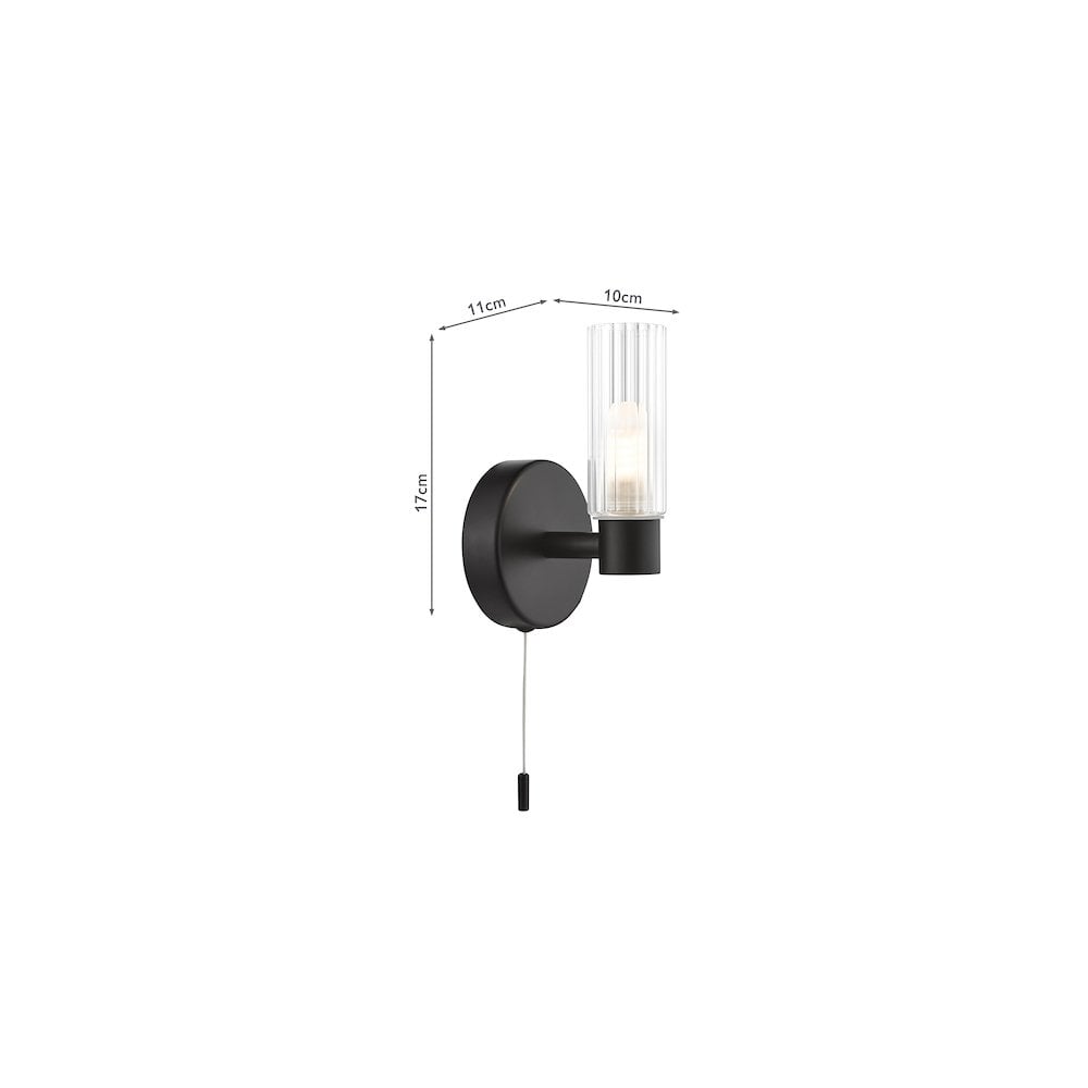 BOL0722 Bolton Bathroom Wall Light Matt Black and Ribbed Glass IP44