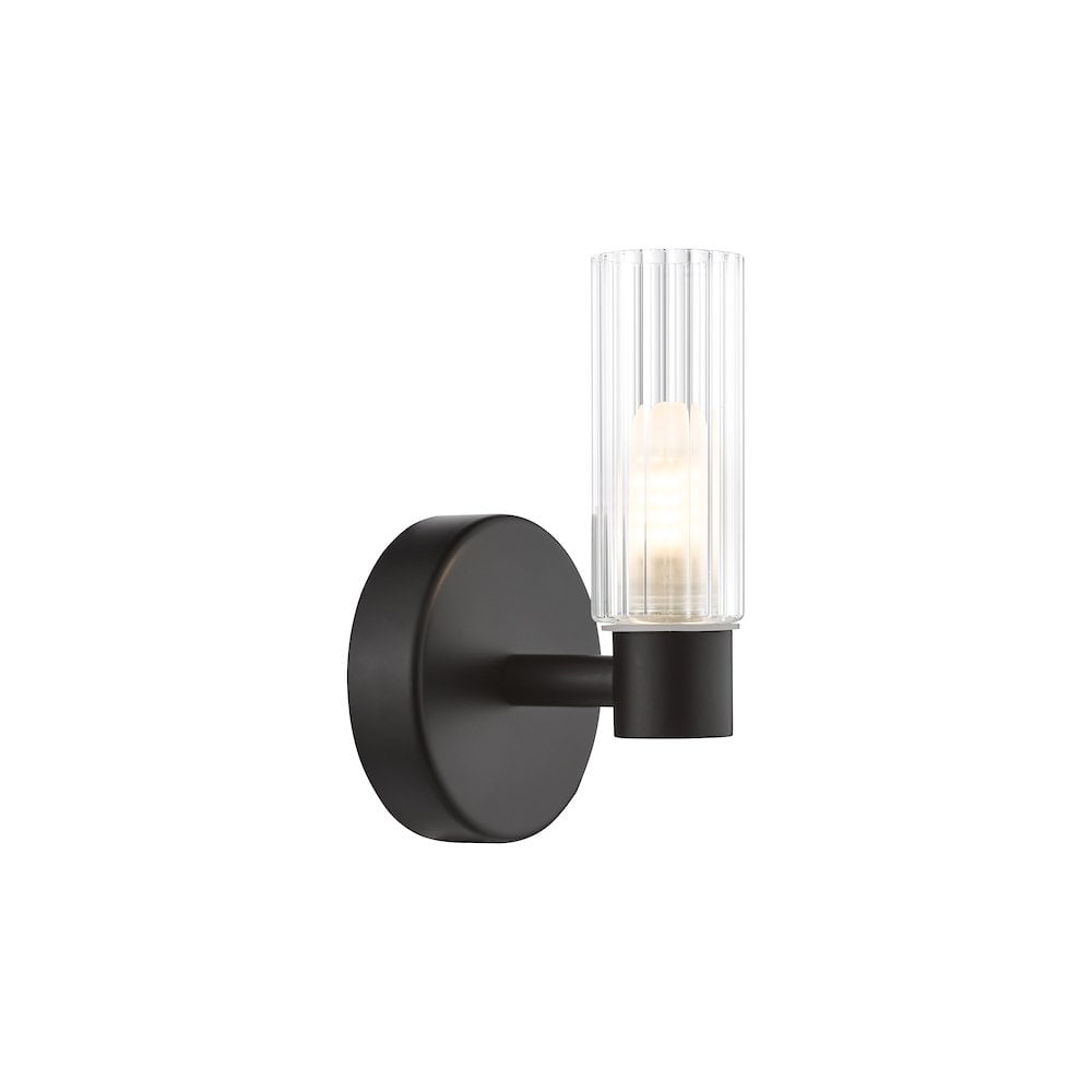 BOL0722 Bolton Bathroom Wall Light Matt Black and Ribbed Glass IP44