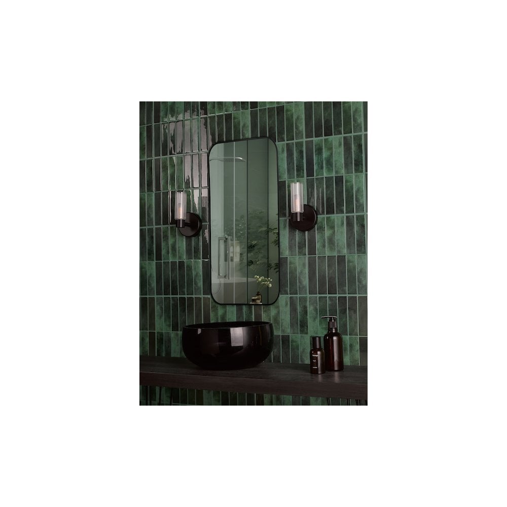 BOL0722 Bolton Bathroom Wall Light Matt Black and Ribbed Glass IP44