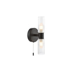 BOL0922 Bolton 2 Light Bathroom Wall Light Matt Black and Ribbed Glass IP44