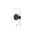 BOL0922 Bolton 2 Light Bathroom Wall Light Matt Black and Ribbed Glass IP44