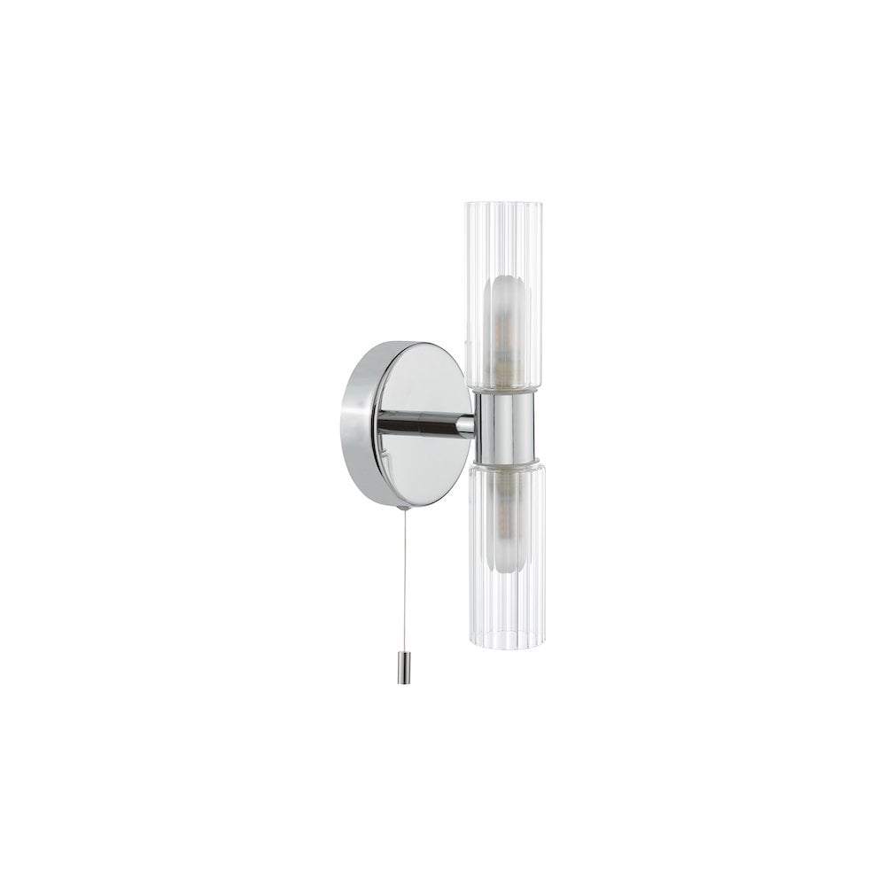 BOL0950 Bolton 2 Light Bathroom Wall Light Polished Chrome and Ribbed Glass IP44