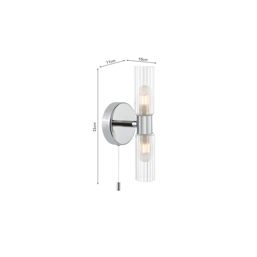 BOL0950 Bolton 2 Light Bathroom Wall Light Polished Chrome and Ribbed Glass IP44