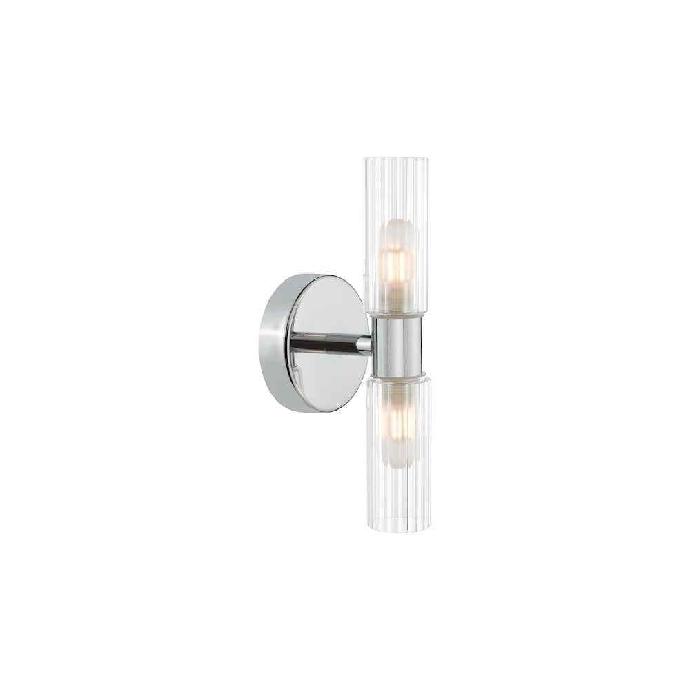 BOL0950 Bolton 2 Light Bathroom Wall Light Polished Chrome and Ribbed Glass IP44