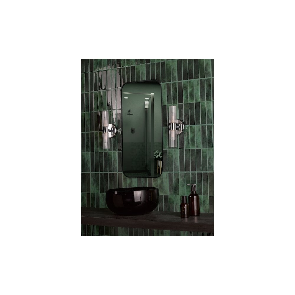 BOL0950 Bolton 2 Light Bathroom Wall Light Polished Chrome and Ribbed Glass IP44