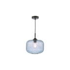 DEM0123 Demarius Pendant Matt Black and Blue Ribbed Glass