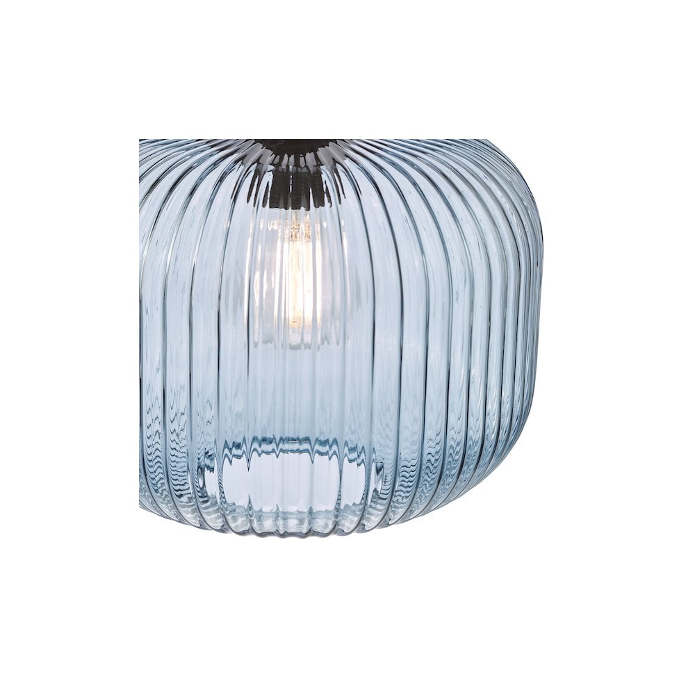 DEM0123 Demarius Pendant Matt Black and Blue Ribbed Glass