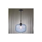 DEM0123 Demarius Pendant Matt Black and Blue Ribbed Glass