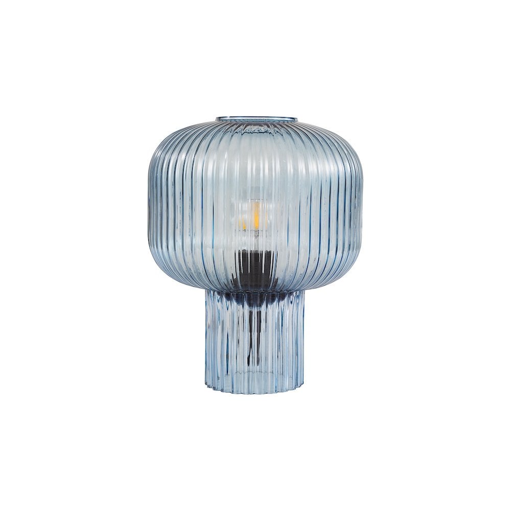DEM4223 Demarius Table Lamp Blue Ribbed Glass
