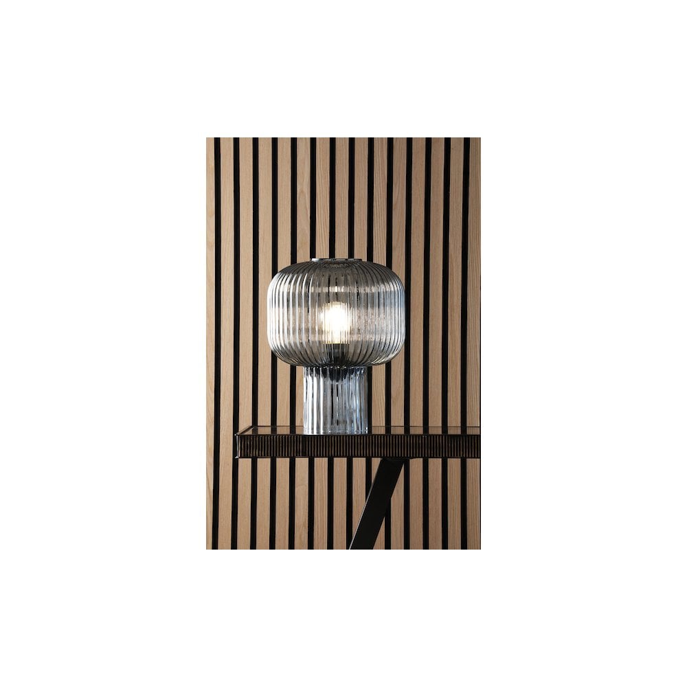DEM4223 Demarius Table Lamp Blue Ribbed Glass