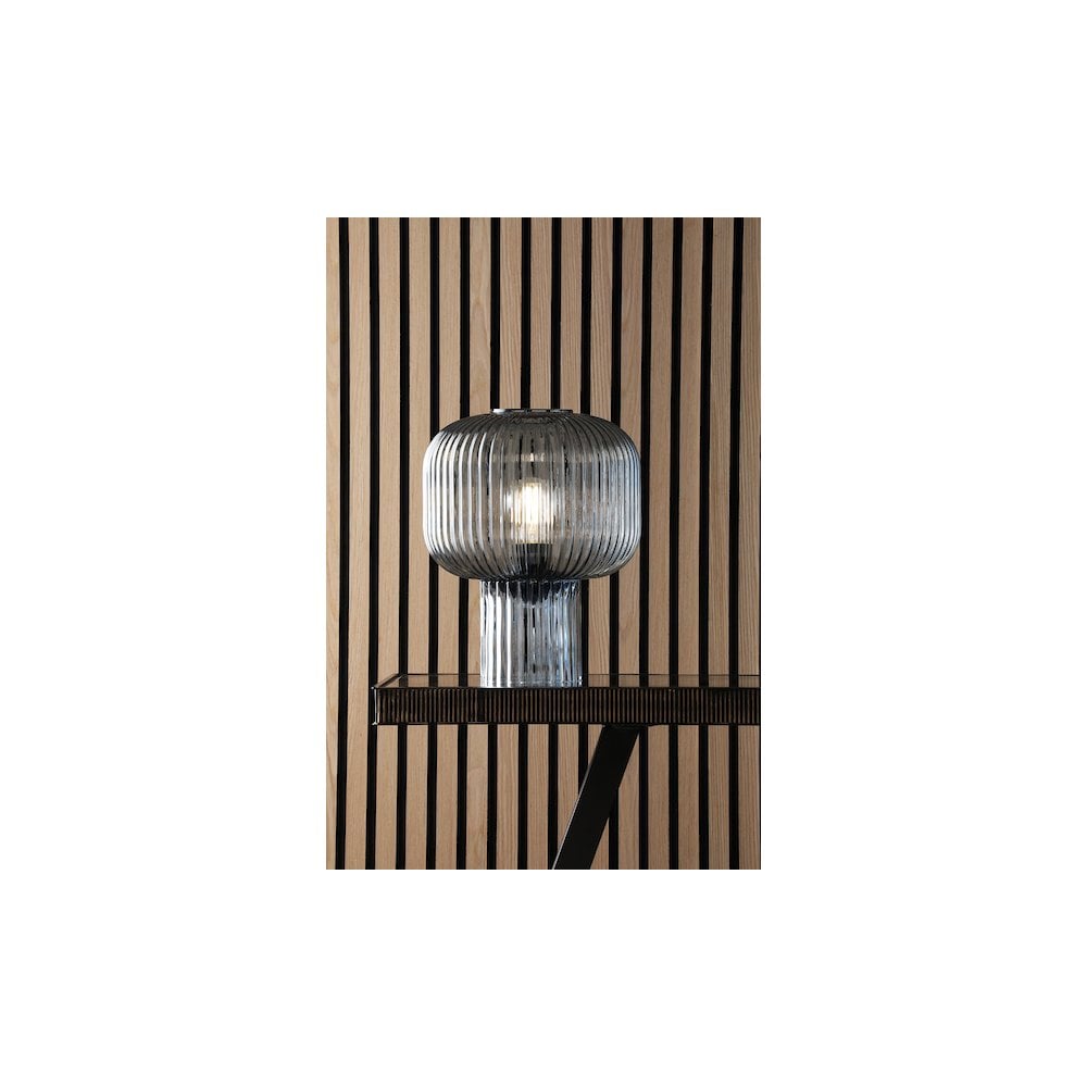 DEM4223 Demarius Table Lamp Blue Ribbed Glass
