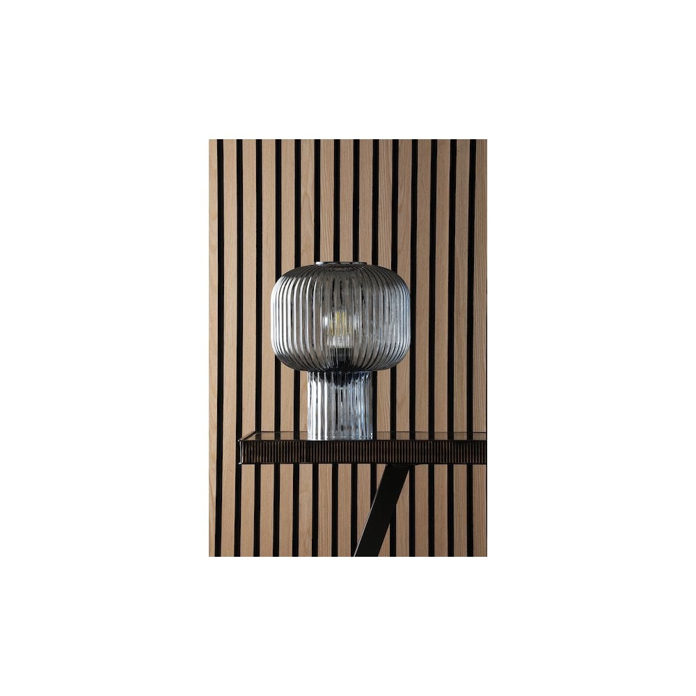 DEM4223 Demarius Table Lamp Blue Ribbed Glass
