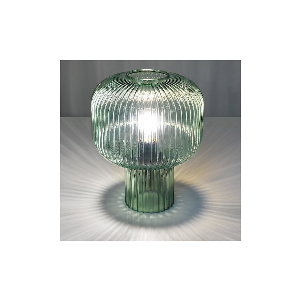 DEM4224 Demarius Table Lamp Green Ribbed Glass