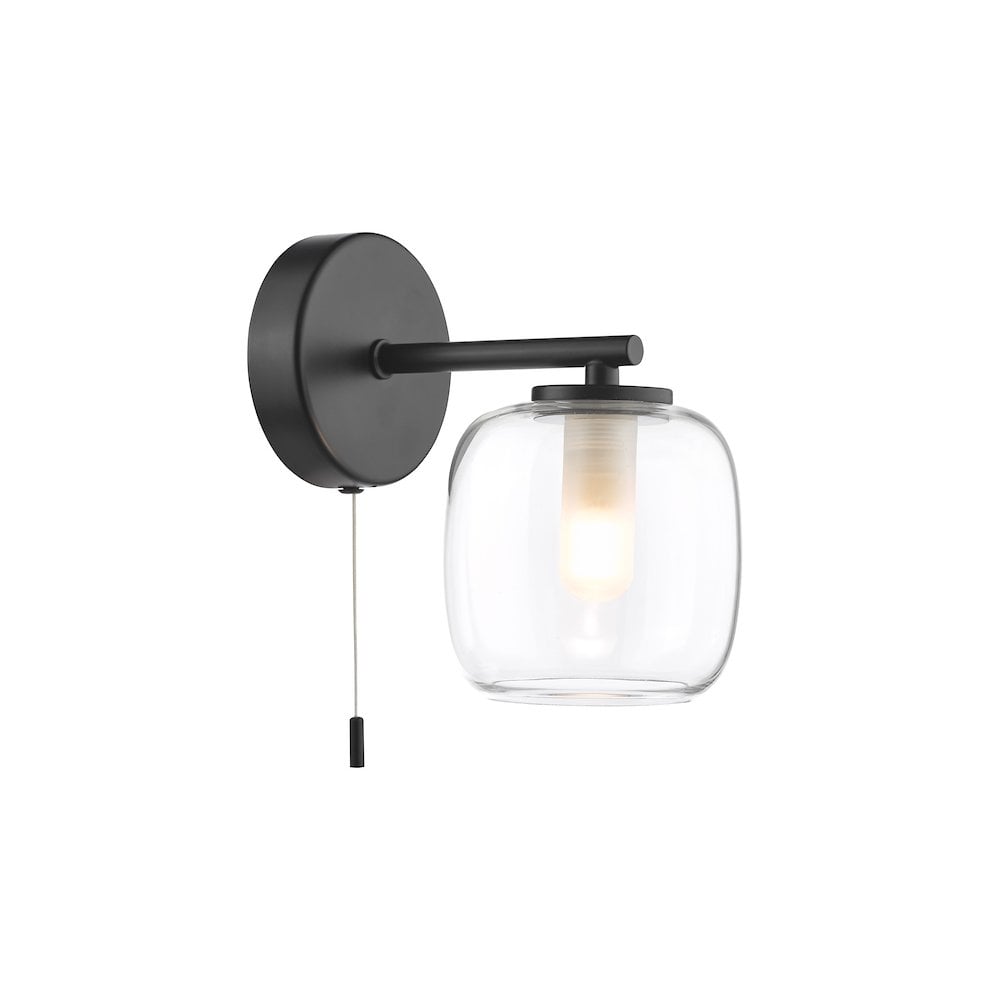 EDA0722 Edaline Bathroom Wall Light Matt Black and Glass IP44