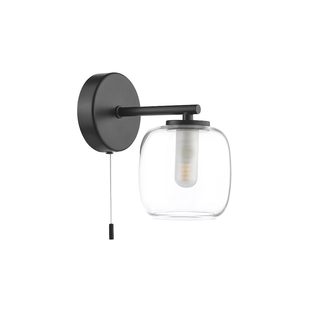 EDA0722 Edaline Bathroom Wall Light Matt Black and Glass IP44