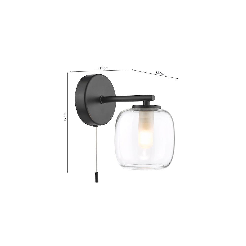 EDA0722 Edaline Bathroom Wall Light Matt Black and Glass IP44