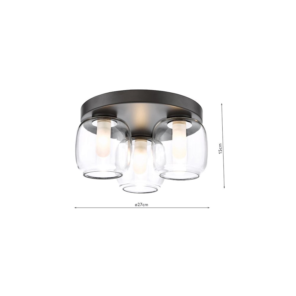 EDA5322 Edaline Bathroom 3 Light Semi-Flush Matt Black and Glass IP44
