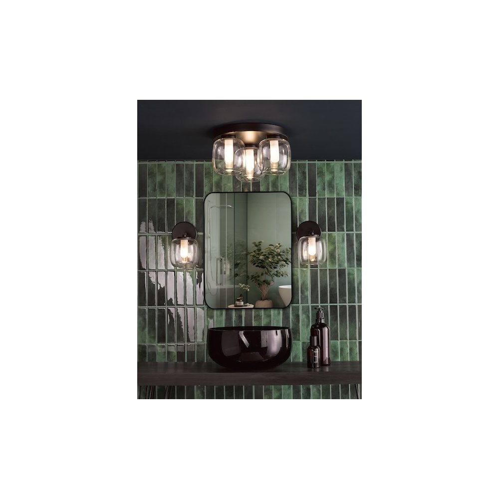 EDA5322 Edaline Bathroom 3 Light Semi-Flush Matt Black and Glass IP44