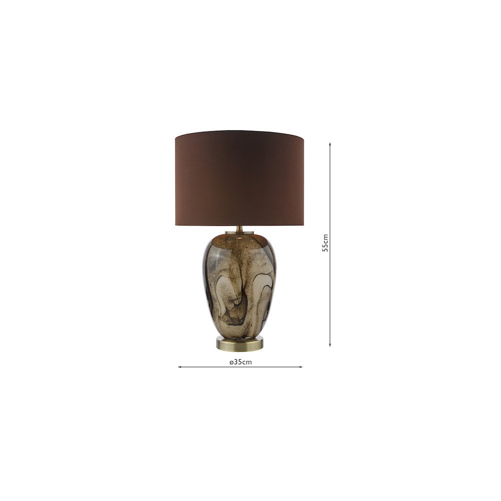 EGA4229 Egas Table Lamp Brown Marble Effect Glass and Antique Brass With Shade
