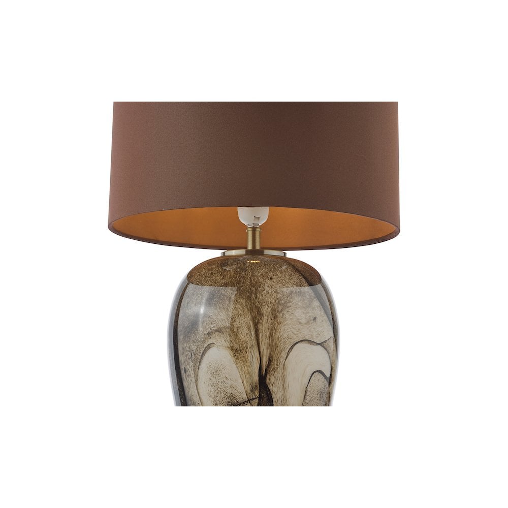EGA4229 Egas Table Lamp Brown Marble Effect Glass and Antique Brass With Shade