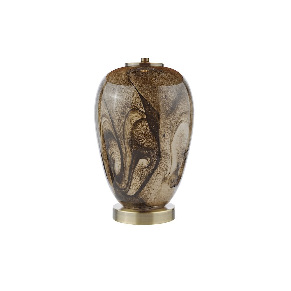 EGA4229 Egas Table Lamp Brown Marble Effect Glass and Antique Brass With Shade