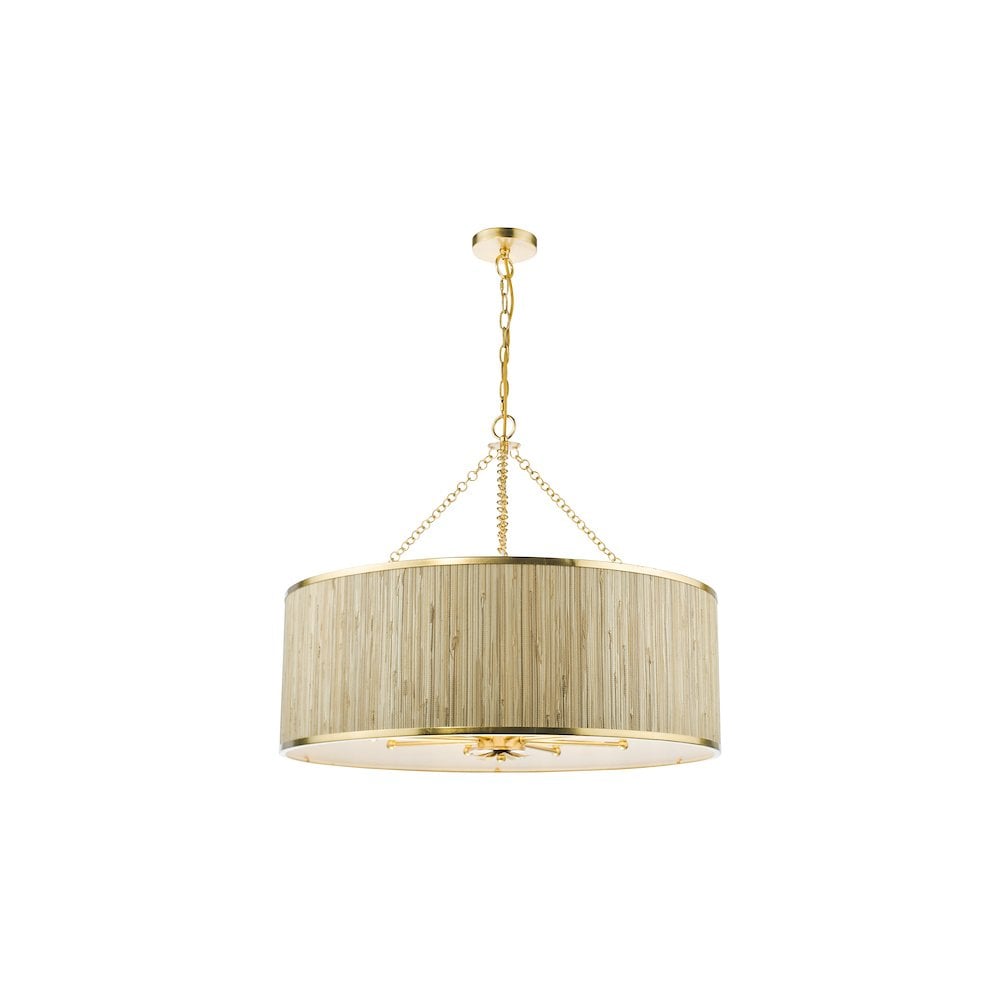 FEN0835 Fenella 8 Light Pendant Gold Leaf and Seagrass Shade