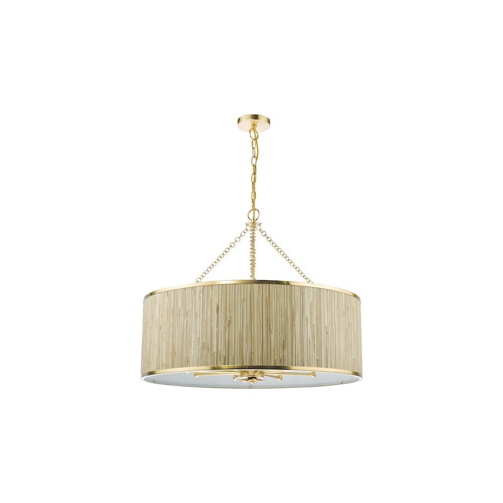 FEN0835 Fenella 8 Light Pendant Gold Leaf and Seagrass Shade