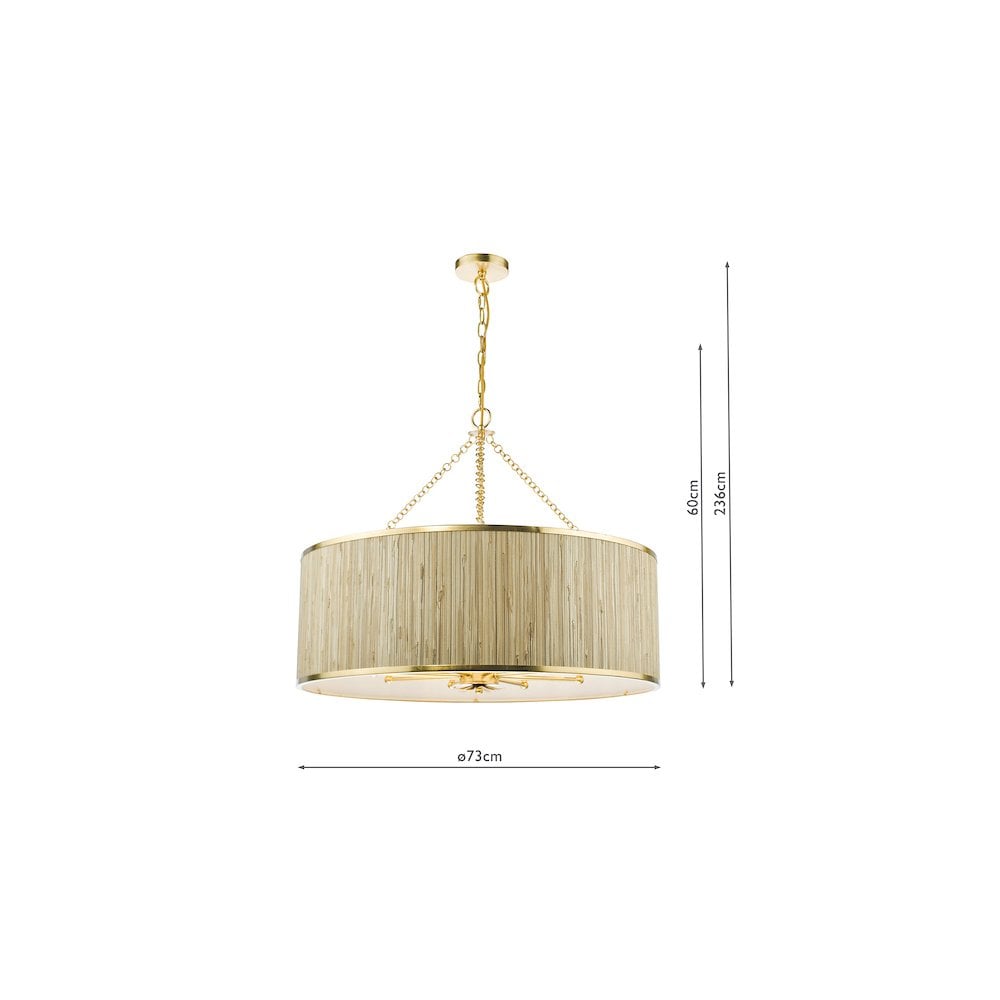 FEN0835 Fenella 8 Light Pendant Gold Leaf and Seagrass Shade