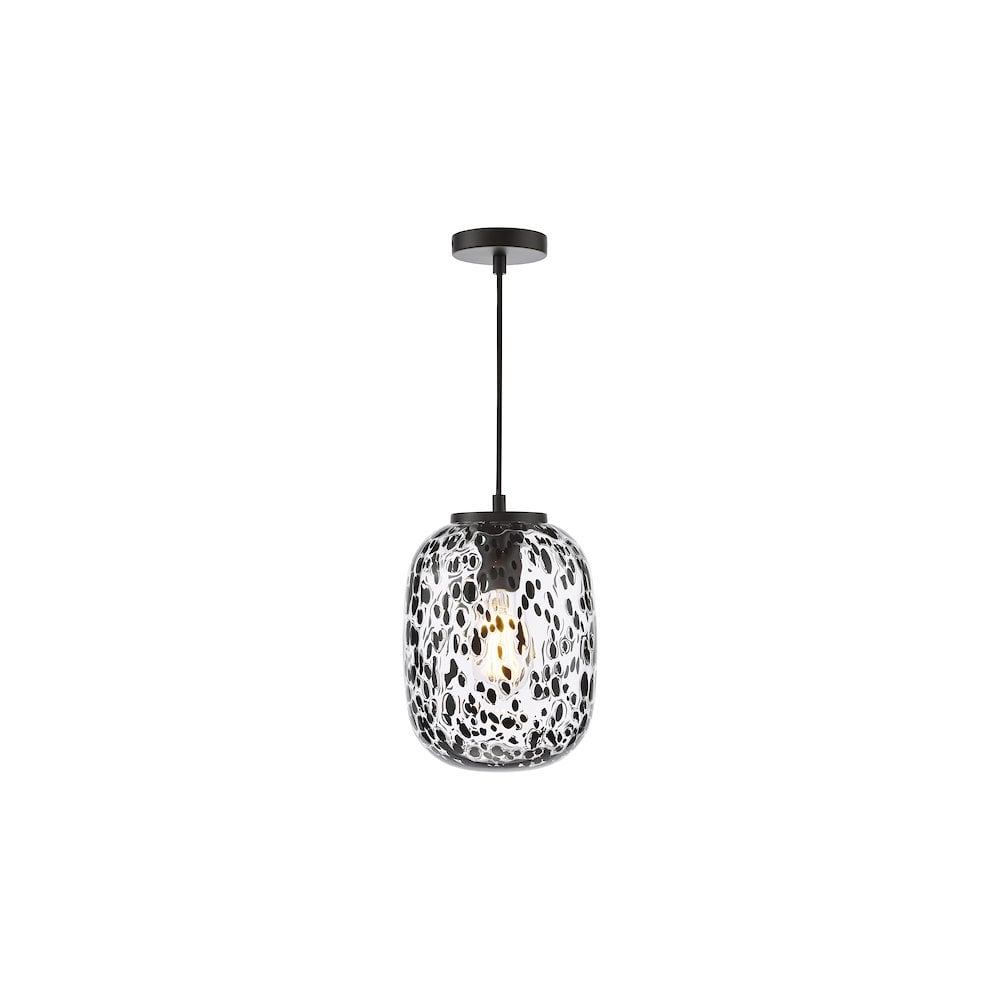 GET0122 Gethin Pendant Matt Black Glass and Black Confetti Glass (S)