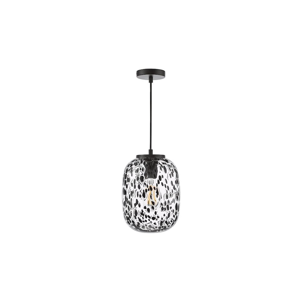 GET0122 Gethin Pendant Matt Black Glass and Black Confetti Glass (S)