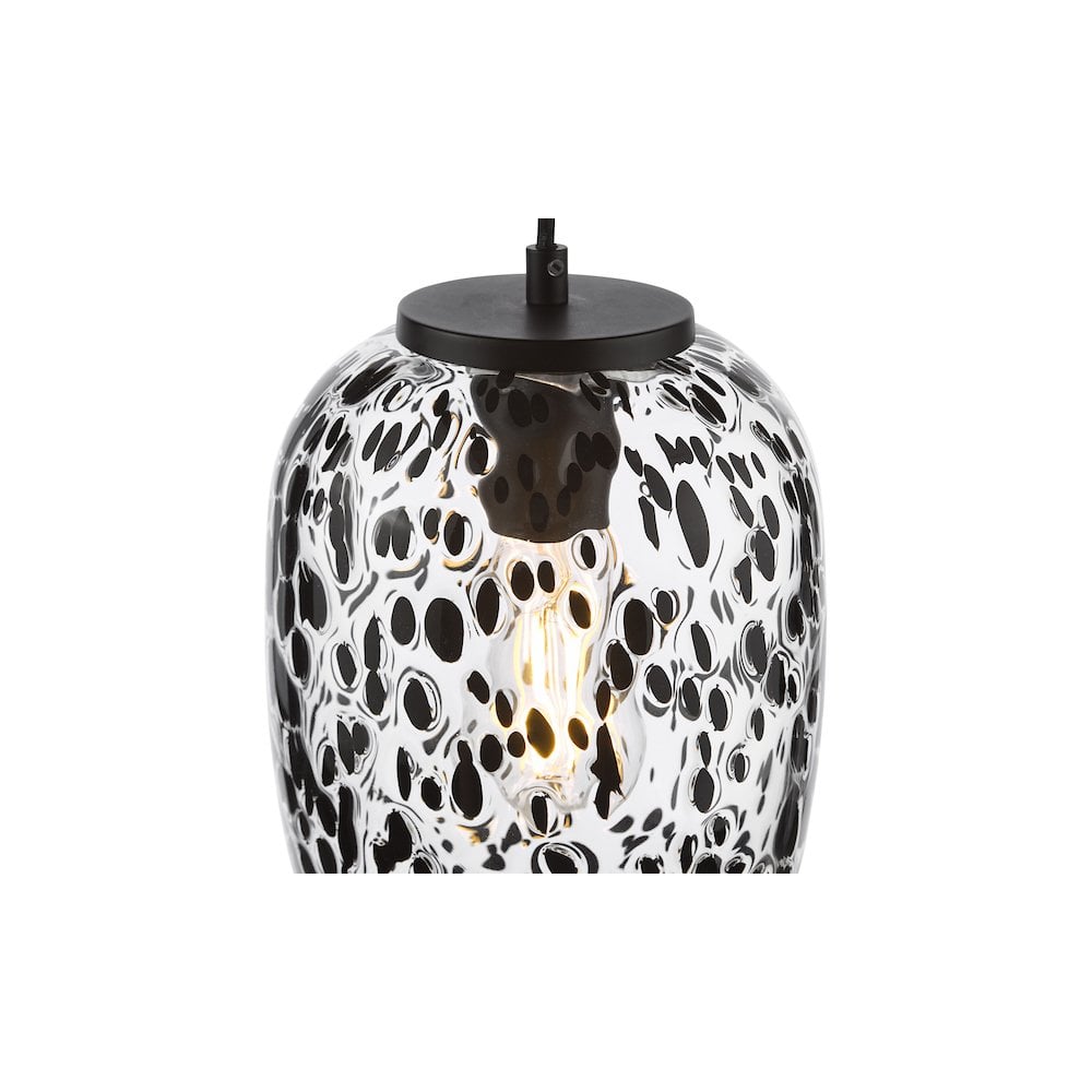 GET0122 Gethin Pendant Matt Black Glass and Black Confetti Glass (S)