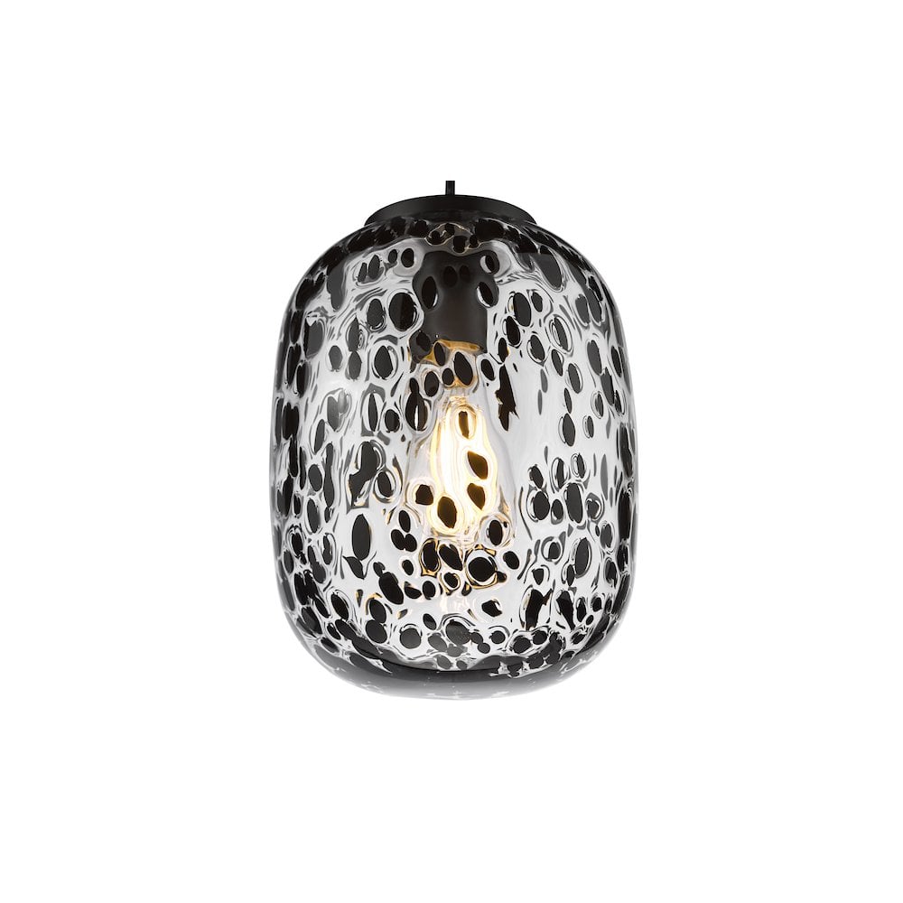 GET0122 Gethin Pendant Matt Black Glass and Black Confetti Glass (S)