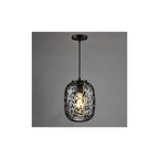 GET0122 Gethin Pendant Matt Black Glass and Black Confetti Glass (S)