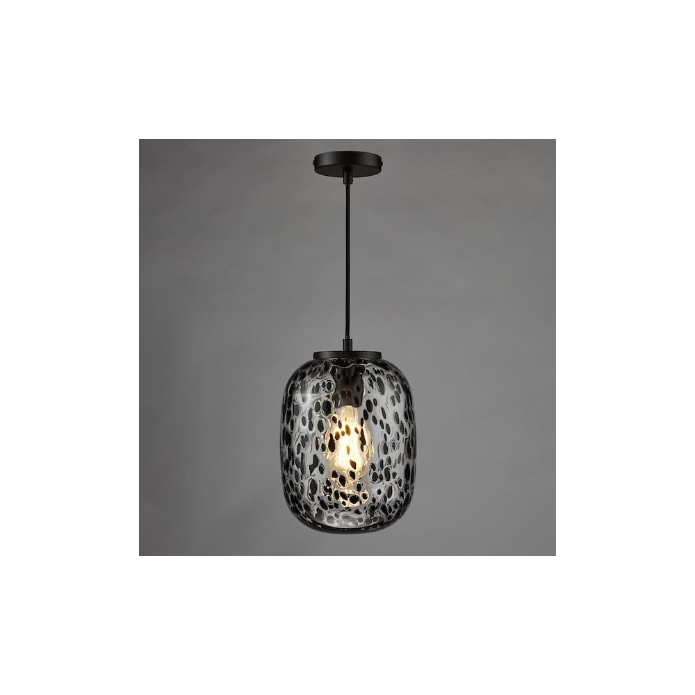GET0122 Gethin Pendant Matt Black Glass and Black Confetti Glass (S)