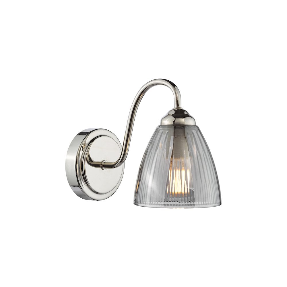 GLY0738 Glynis Wall Light Polished Nickel and Smoked Ribbed Glass (S)