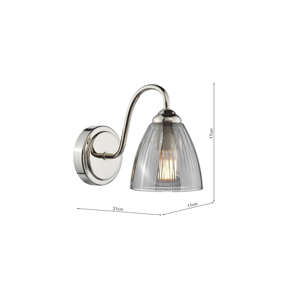 GLY0738 Glynis Wall Light Polished Nickel and Smoked Ribbed Glass (S)