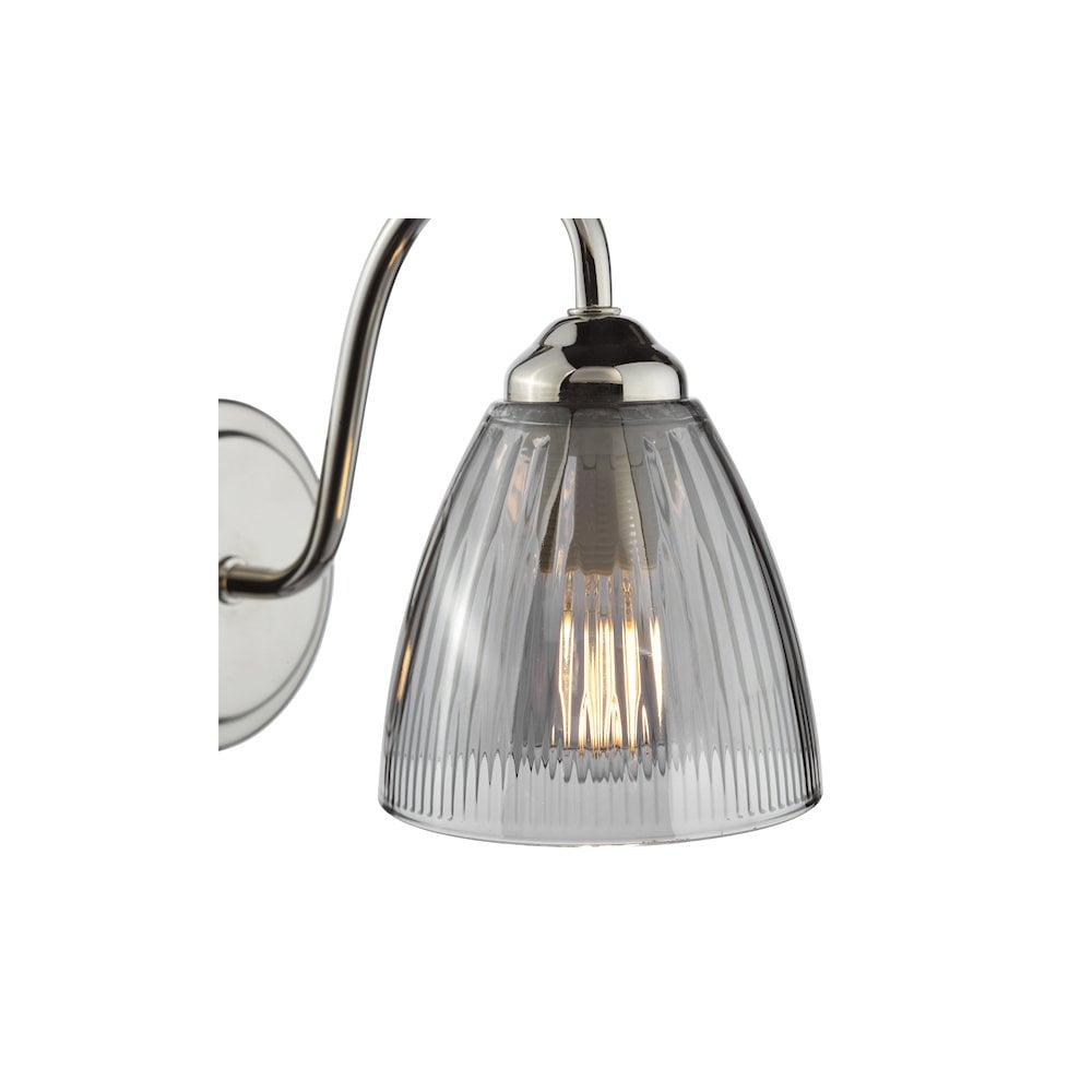 GLY0738 Glynis Wall Light Polished Nickel and Smoked Ribbed Glass (S)