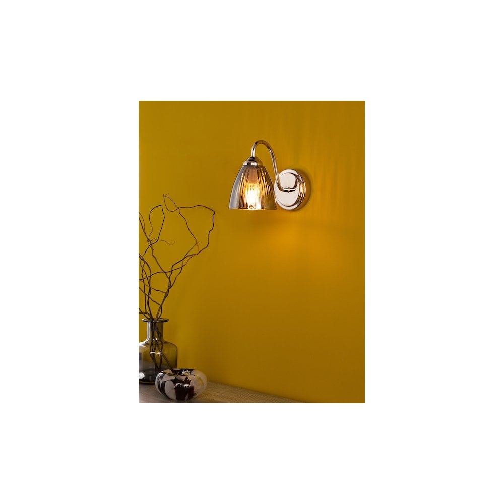 GLY0738 Glynis Wall Light Polished Nickel and Smoked Ribbed Glass (S)
