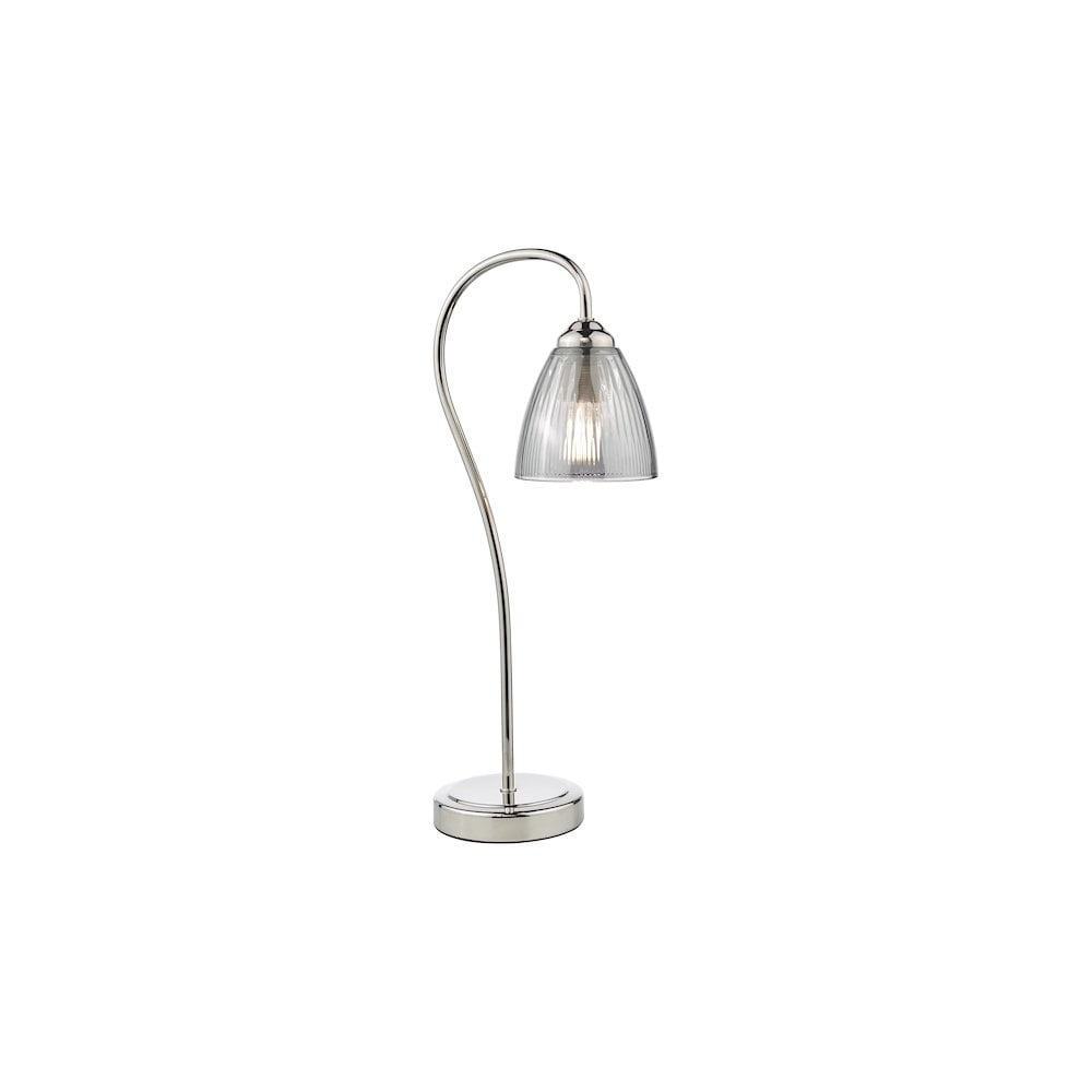 GLY4238 Glynis Table Lamp Polished Nickel and Smoked Ribbed Glass