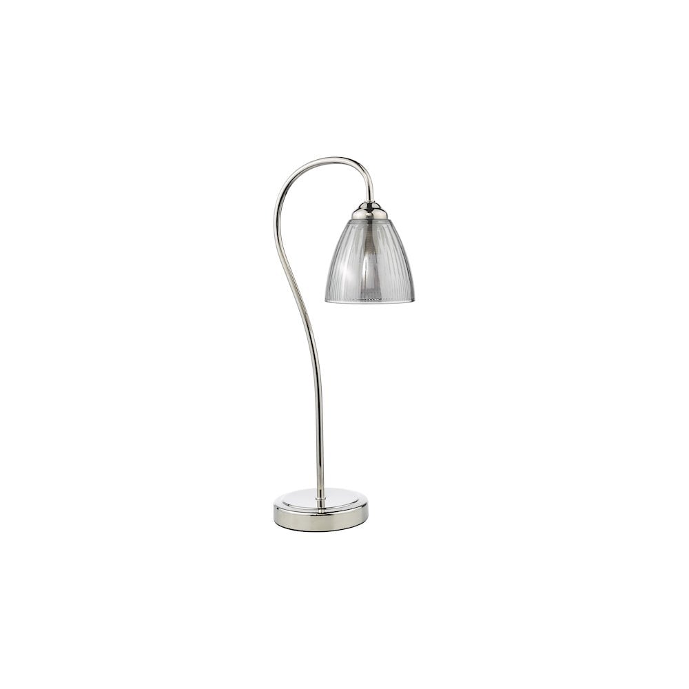 GLY4238 Glynis Table Lamp Polished Nickel and Smoked Ribbed Glass
